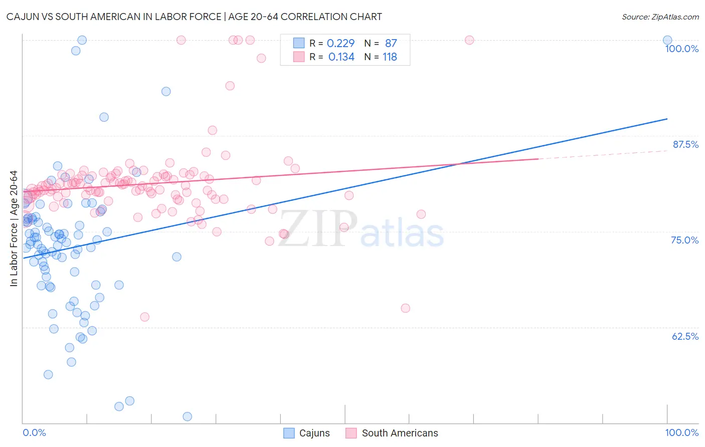 Cajun vs South American In Labor Force | Age 20-64