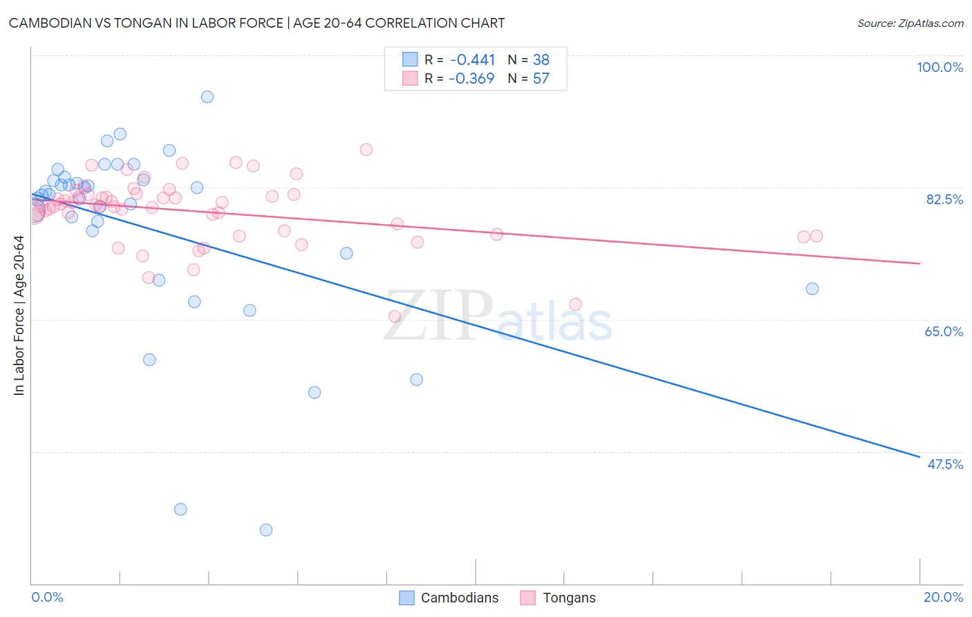 Cambodian vs Tongan In Labor Force | Age 20-64