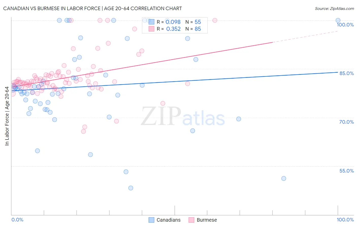 Canadian vs Burmese In Labor Force | Age 20-64