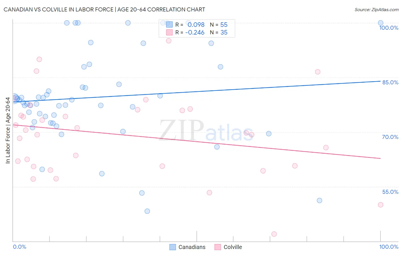 Canadian vs Colville In Labor Force | Age 20-64