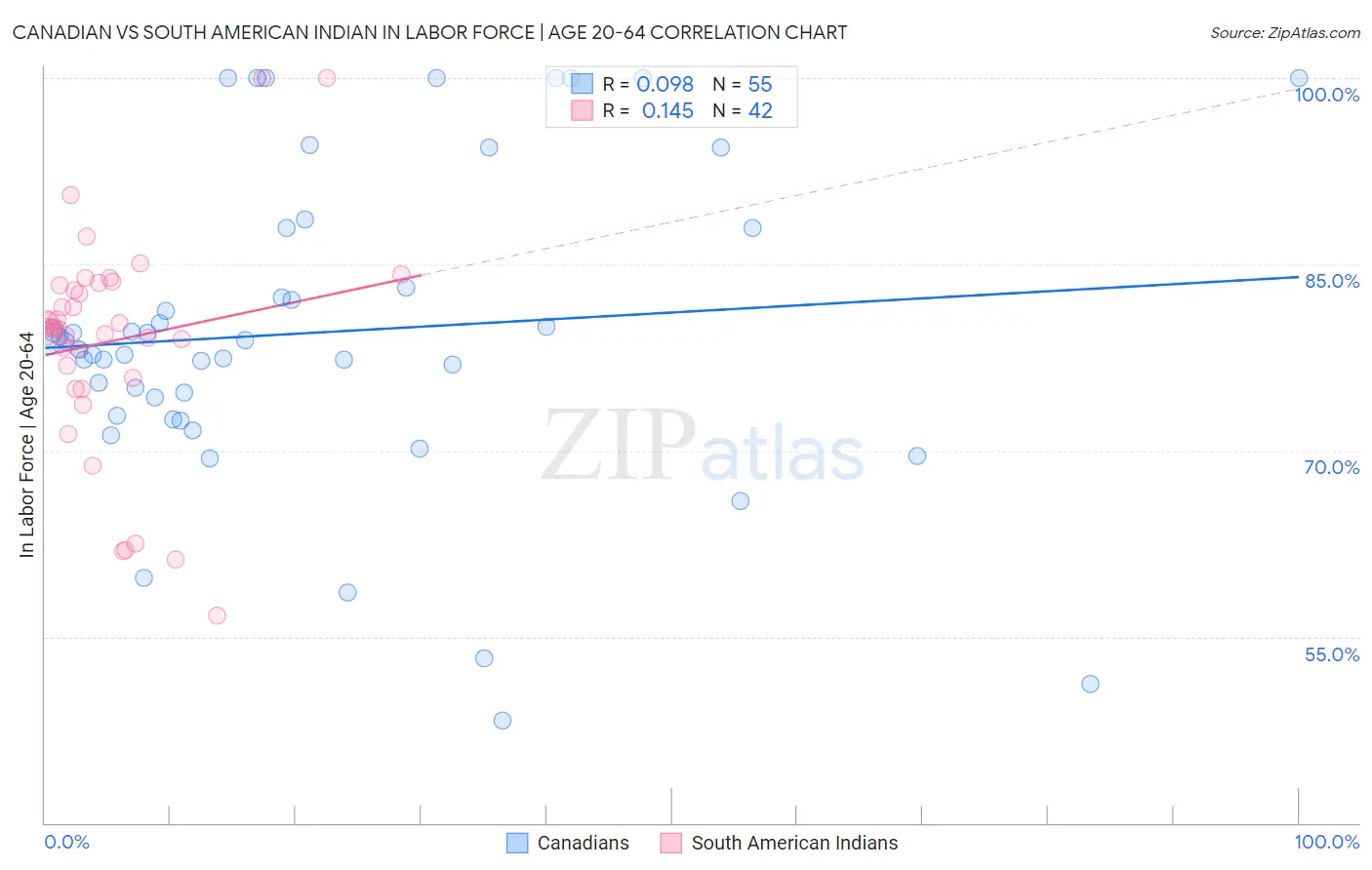 Canadian vs South American Indian In Labor Force | Age 20-64