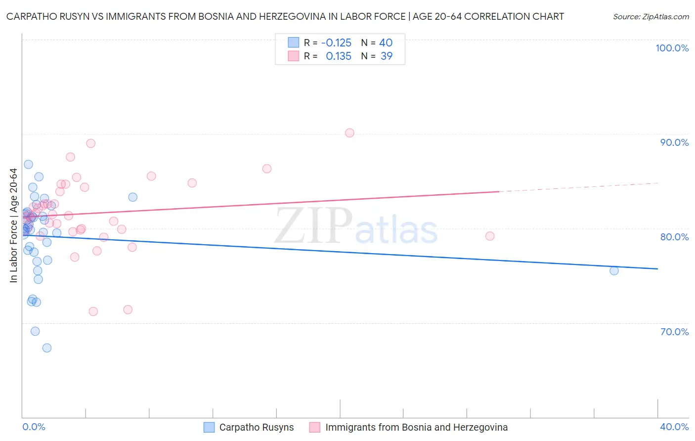 Carpatho Rusyn vs Immigrants from Bosnia and Herzegovina In Labor Force | Age 20-64