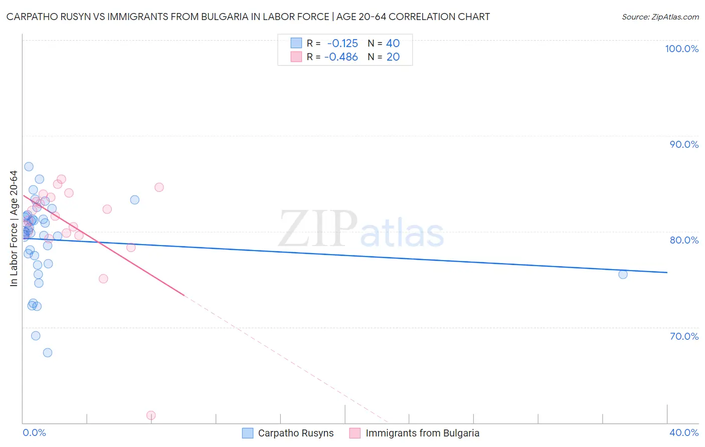 Carpatho Rusyn vs Immigrants from Bulgaria In Labor Force | Age 20-64