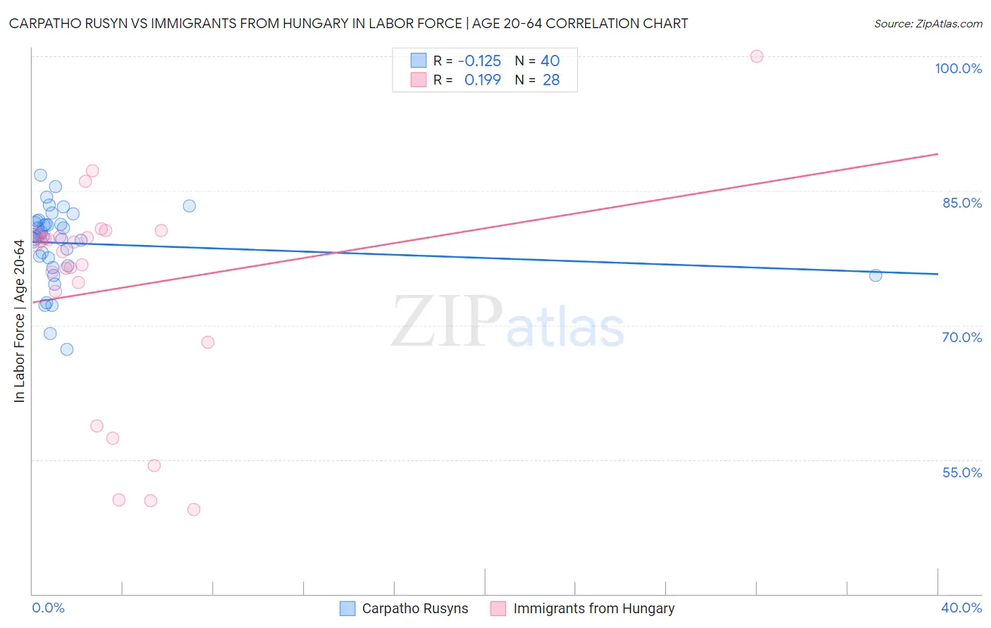 Carpatho Rusyn vs Immigrants from Hungary In Labor Force | Age 20-64