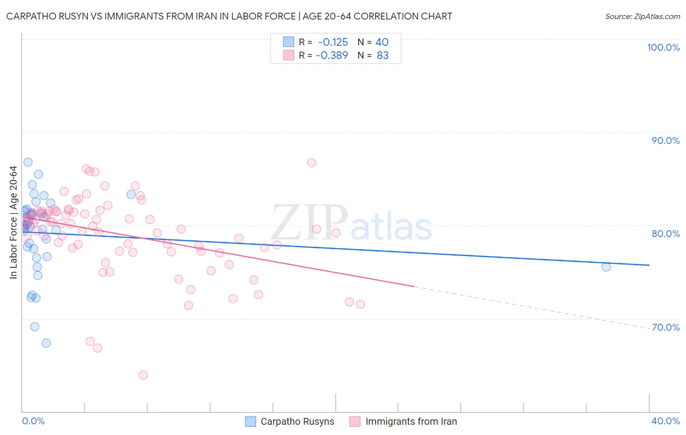 Carpatho Rusyn vs Immigrants from Iran In Labor Force | Age 20-64