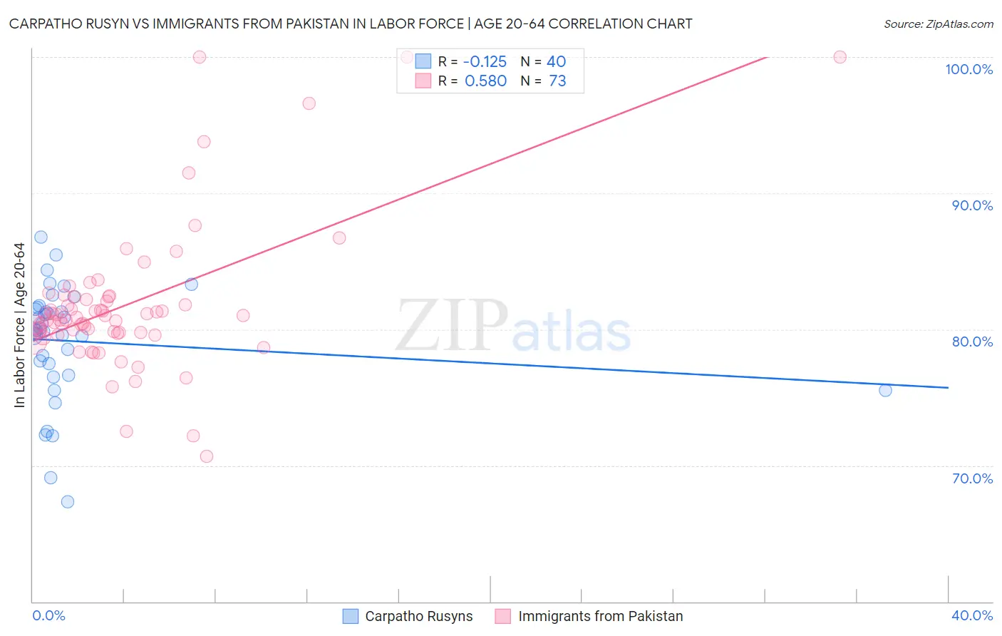 Carpatho Rusyn vs Immigrants from Pakistan In Labor Force | Age 20-64