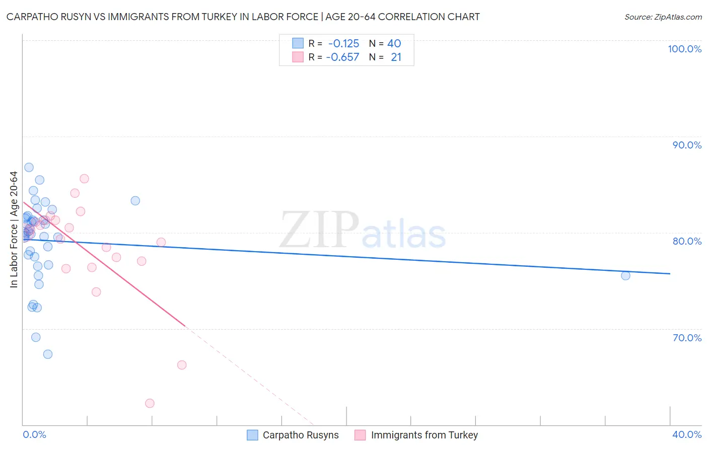 Carpatho Rusyn vs Immigrants from Turkey In Labor Force | Age 20-64