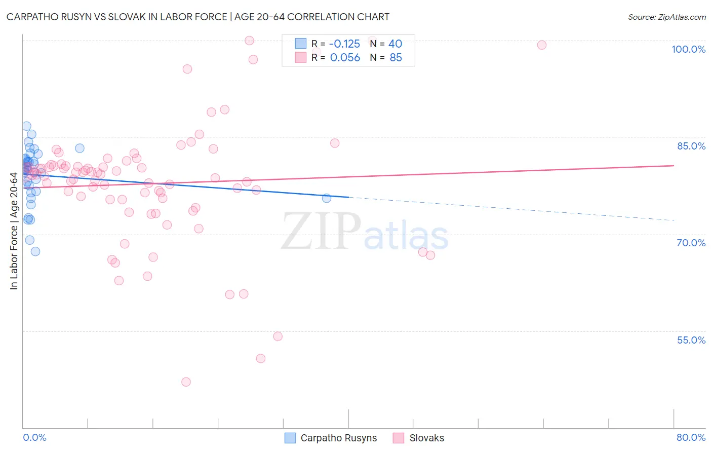 Carpatho Rusyn vs Slovak In Labor Force | Age 20-64