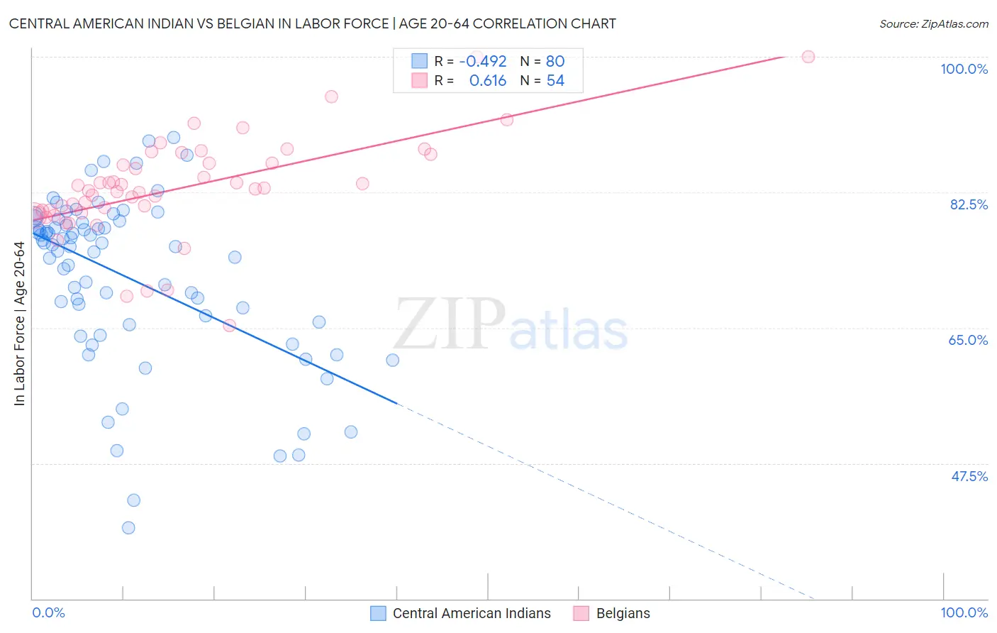 Central American Indian vs Belgian In Labor Force | Age 20-64