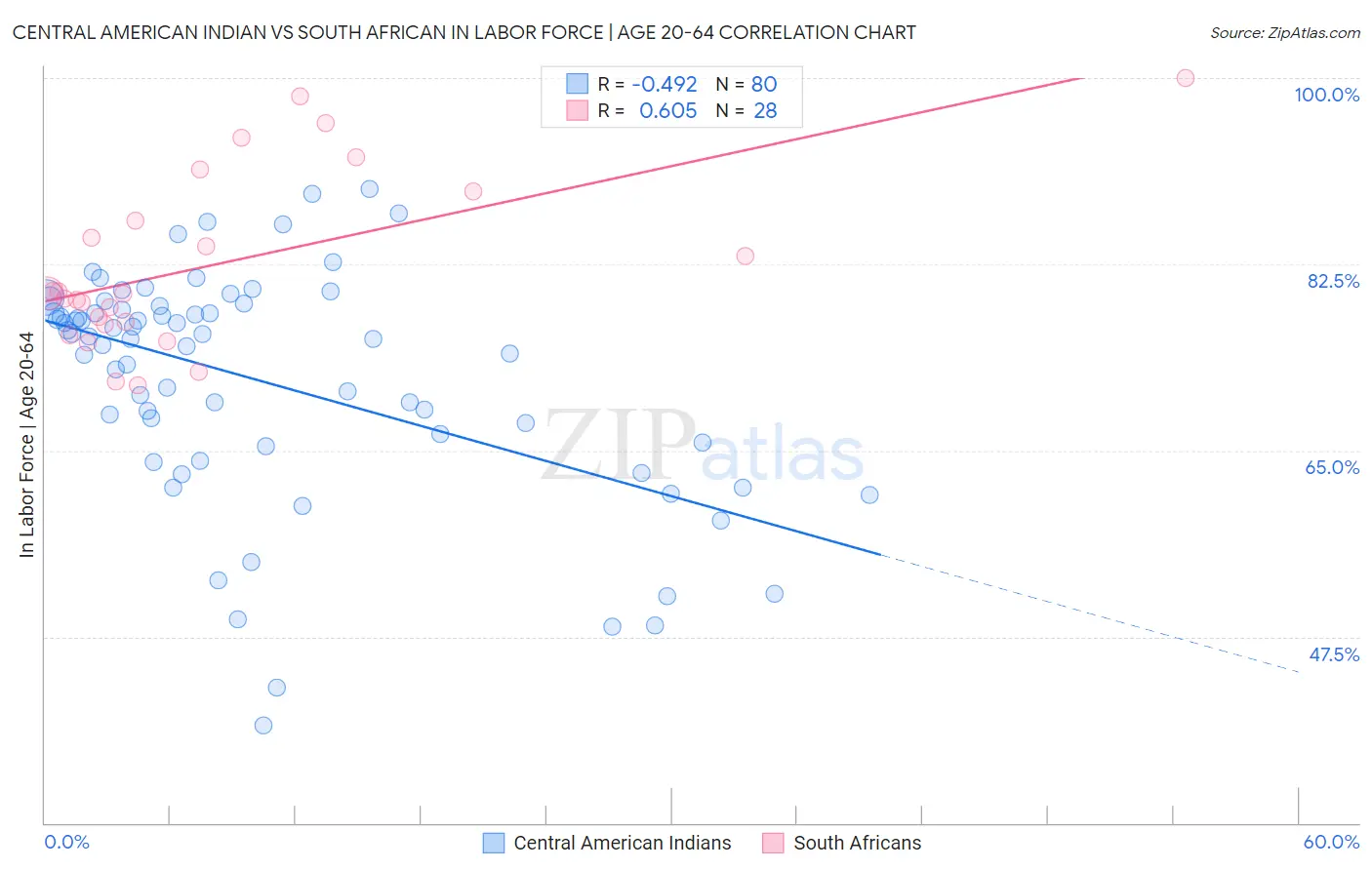 Central American Indian vs South African In Labor Force | Age 20-64