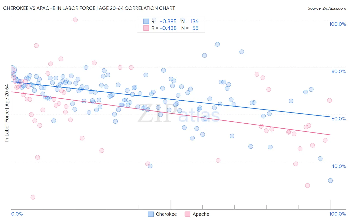 Cherokee vs Apache In Labor Force | Age 20-64