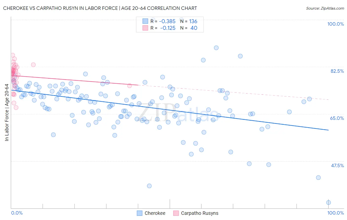Cherokee vs Carpatho Rusyn In Labor Force | Age 20-64