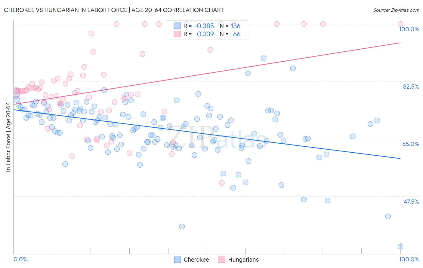 Cherokee vs Hungarian In Labor Force | Age 20-64