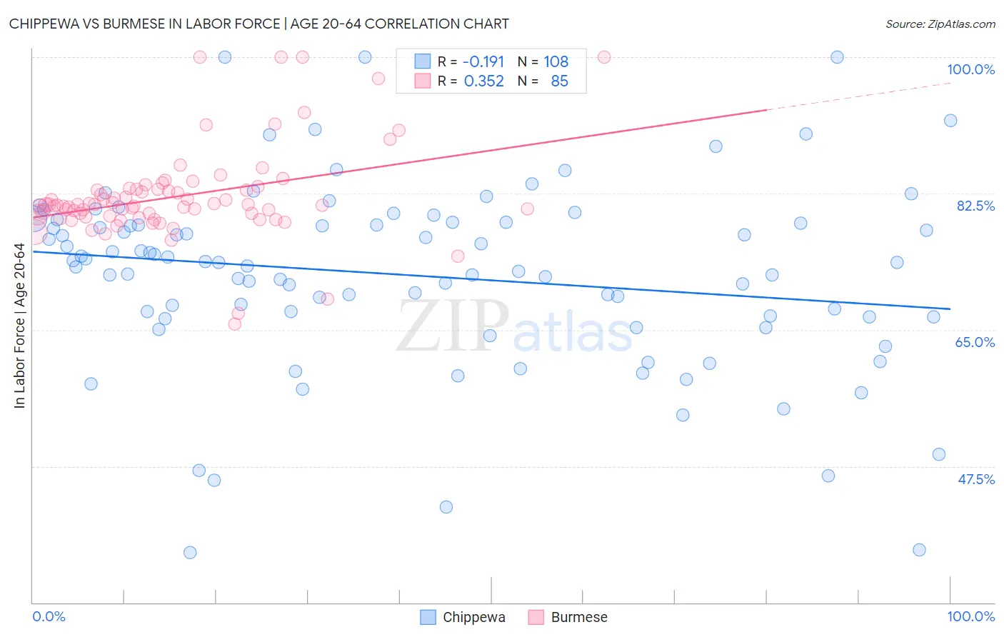 Chippewa vs Burmese In Labor Force | Age 20-64