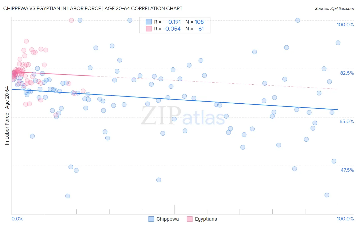 Chippewa vs Egyptian In Labor Force | Age 20-64