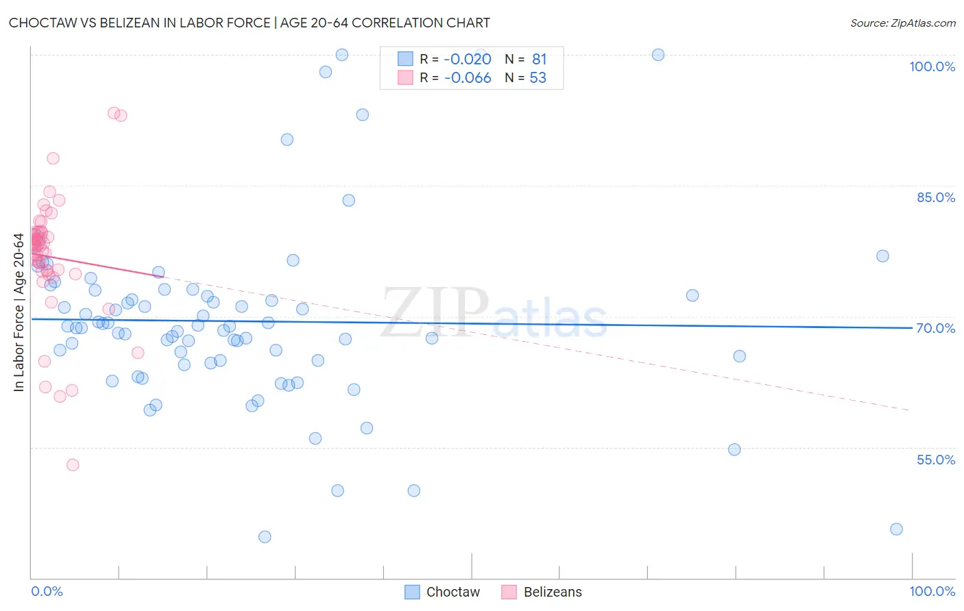 Choctaw vs Belizean In Labor Force | Age 20-64
