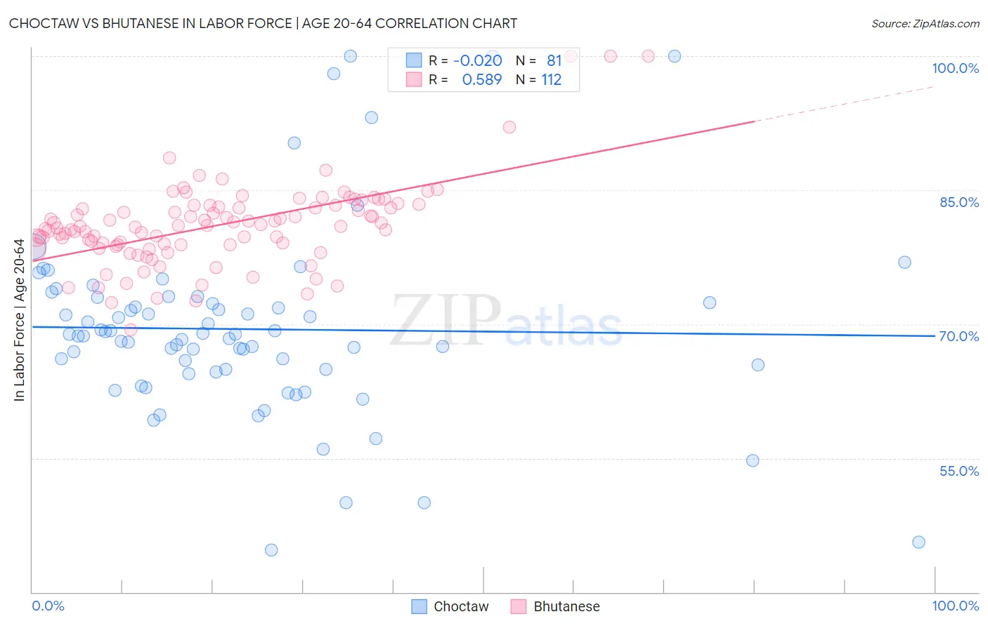 Choctaw vs Bhutanese In Labor Force | Age 20-64