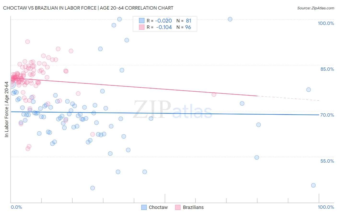 Choctaw vs Brazilian In Labor Force | Age 20-64