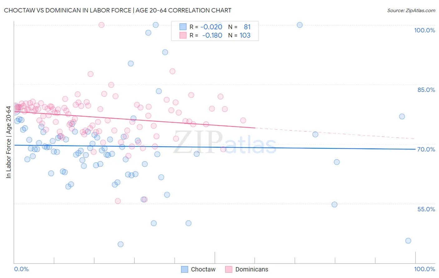 Choctaw vs Dominican In Labor Force | Age 20-64