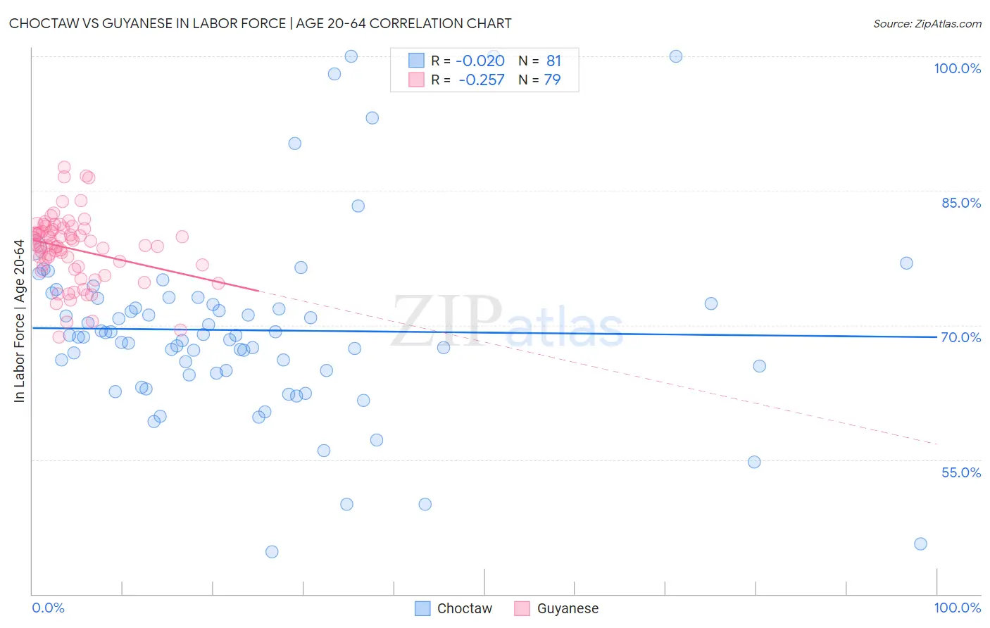 Choctaw vs Guyanese In Labor Force | Age 20-64