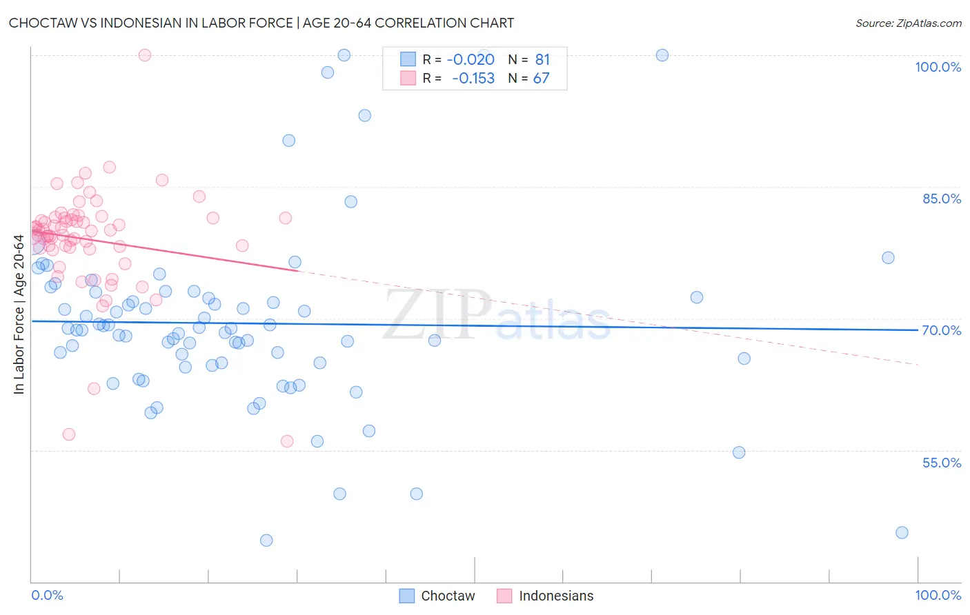 Choctaw vs Indonesian In Labor Force | Age 20-64