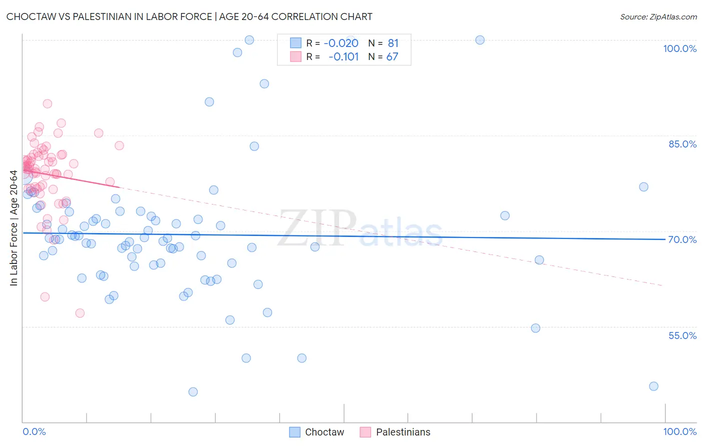 Choctaw vs Palestinian In Labor Force | Age 20-64