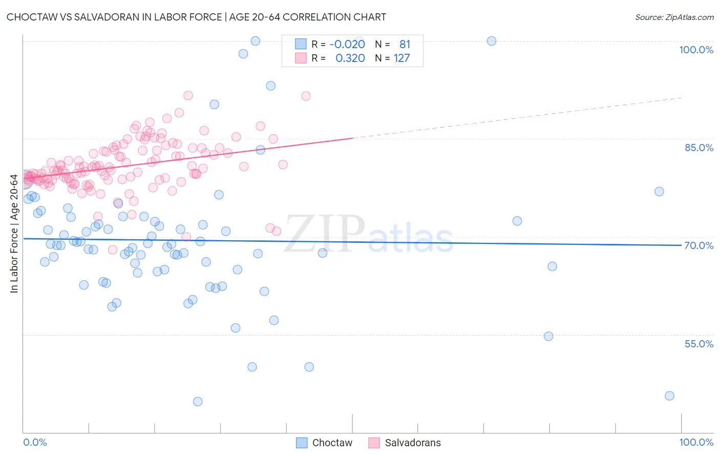 Choctaw vs Salvadoran In Labor Force | Age 20-64