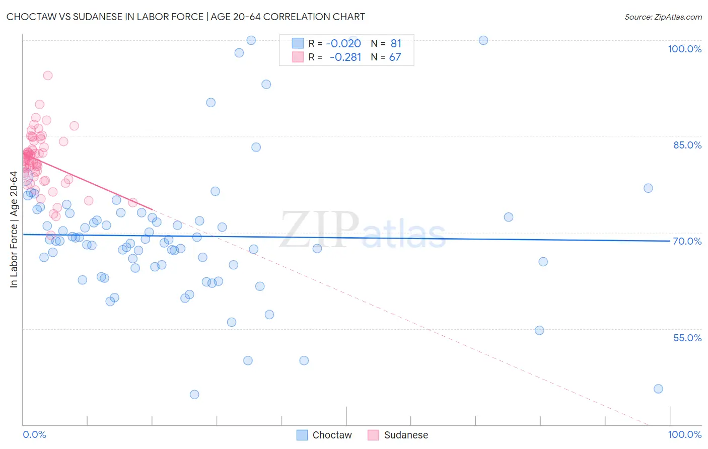 Choctaw vs Sudanese In Labor Force | Age 20-64