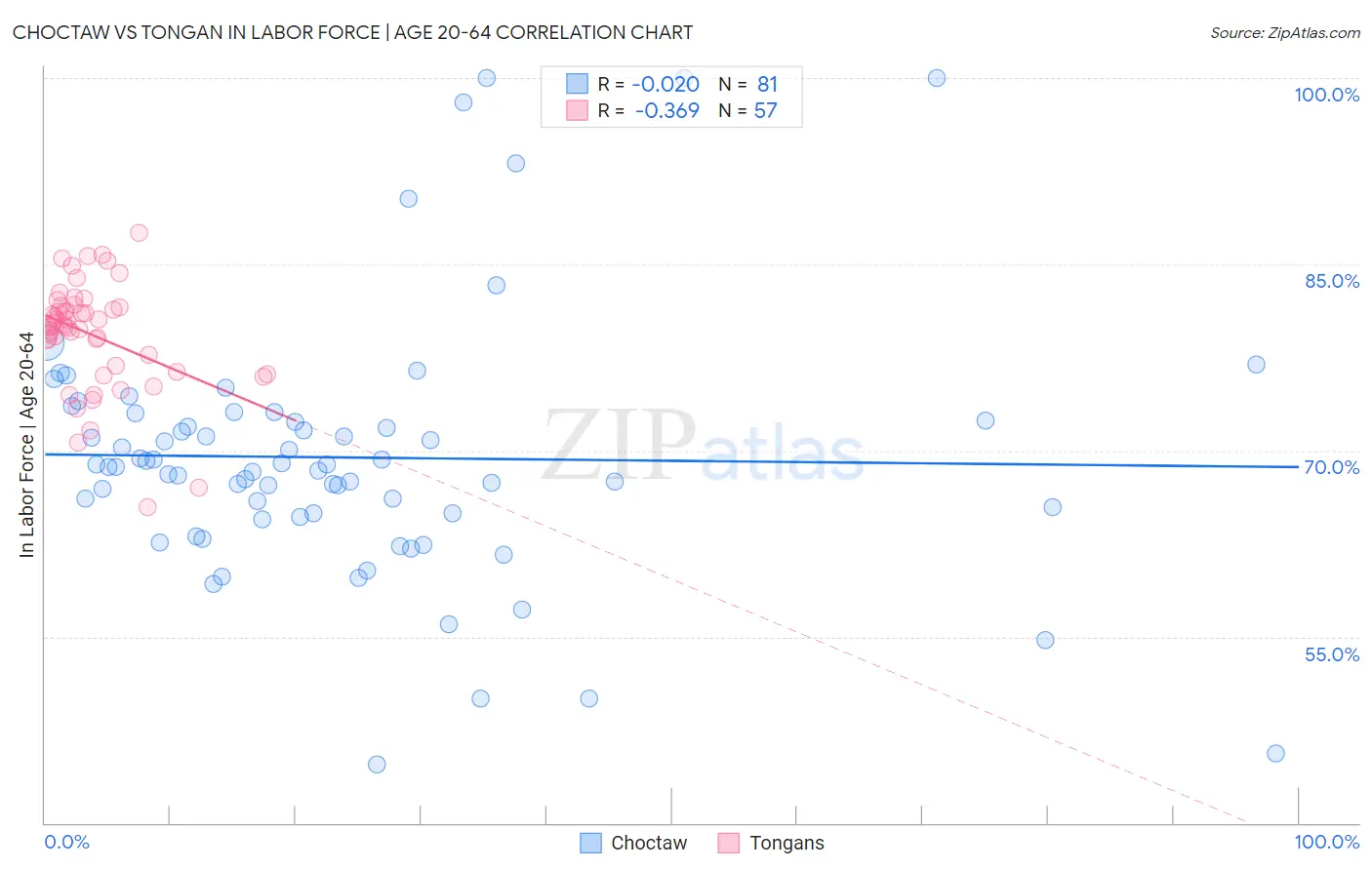 Choctaw vs Tongan In Labor Force | Age 20-64