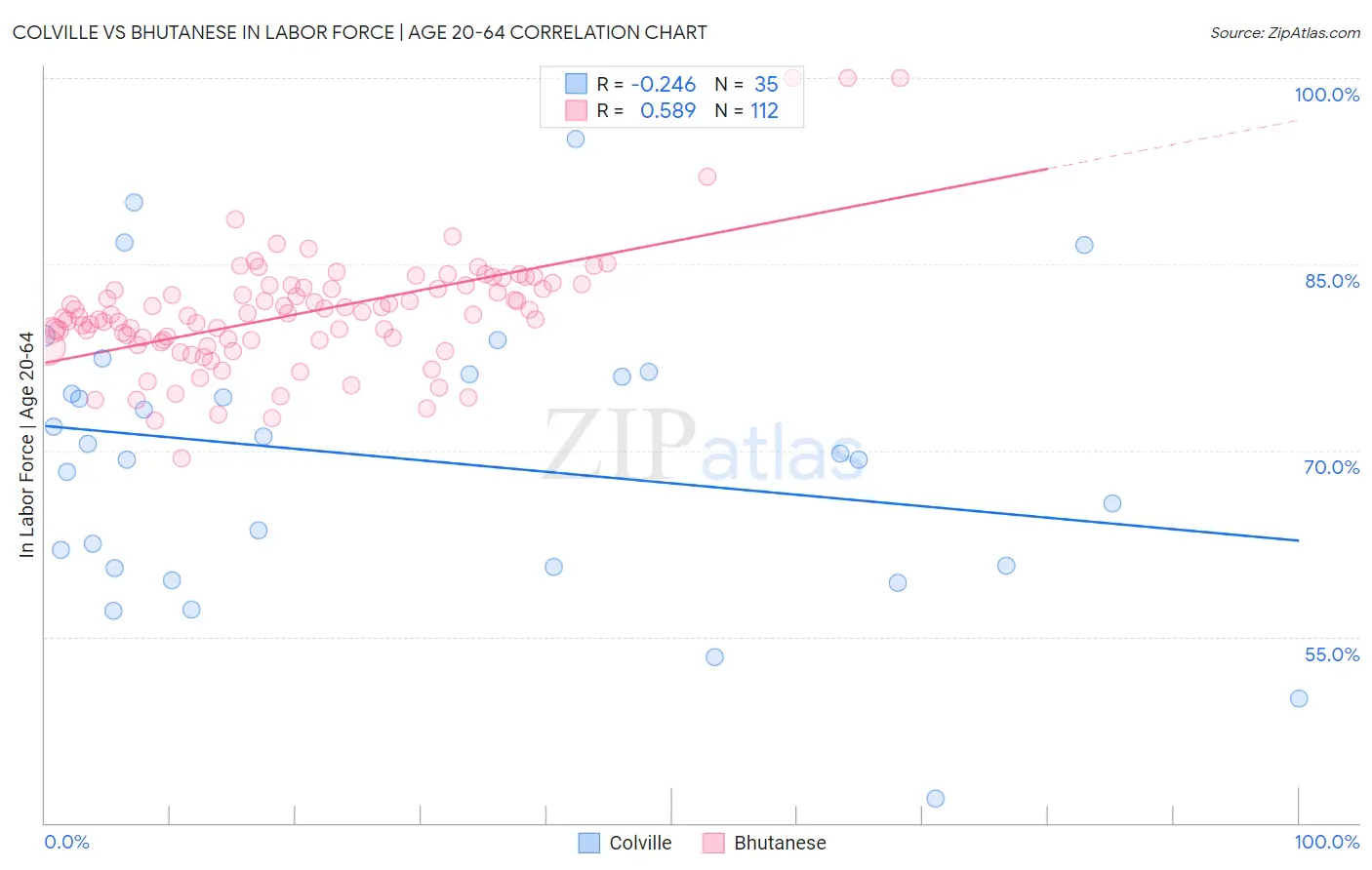 Colville vs Bhutanese In Labor Force | Age 20-64