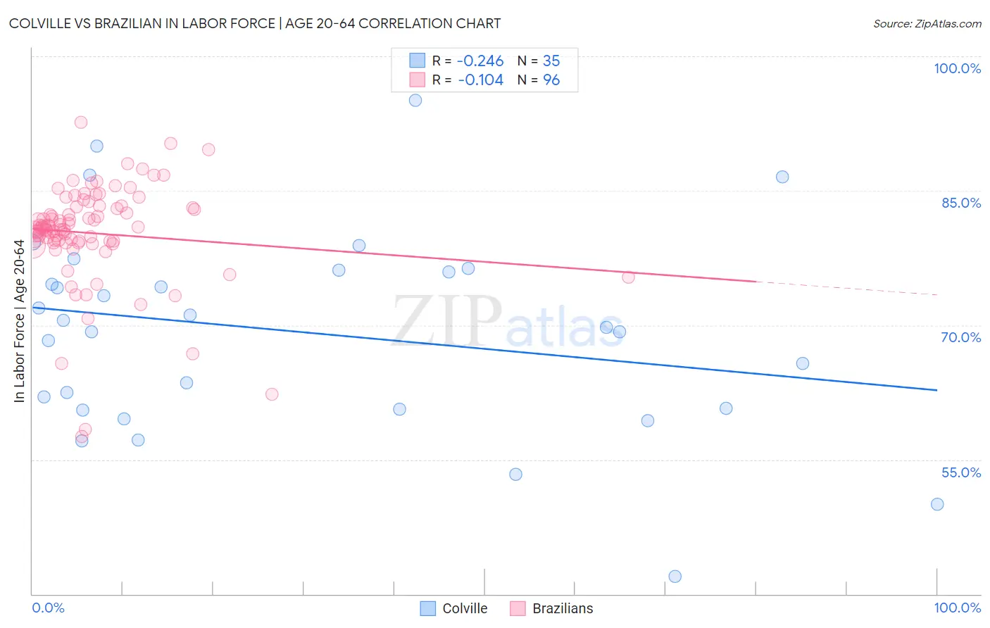 Colville vs Brazilian In Labor Force | Age 20-64
