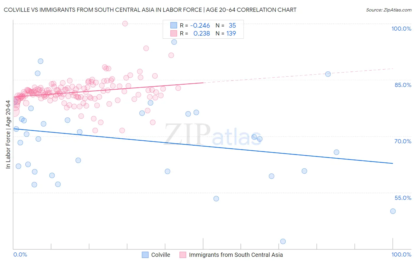 Colville vs Immigrants from South Central Asia In Labor Force | Age 20-64