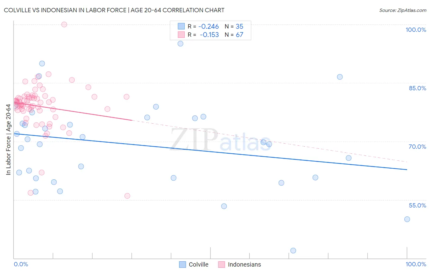 Colville vs Indonesian In Labor Force | Age 20-64
