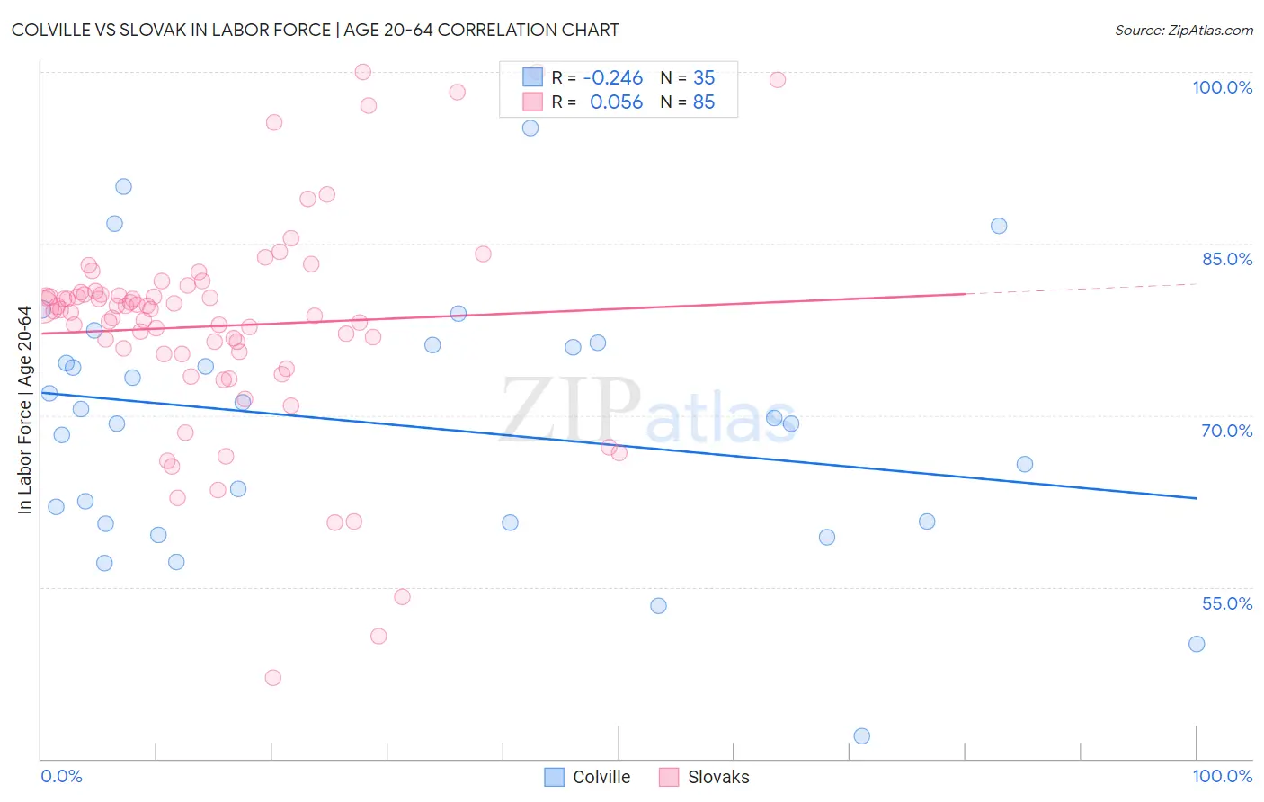 Colville vs Slovak In Labor Force | Age 20-64