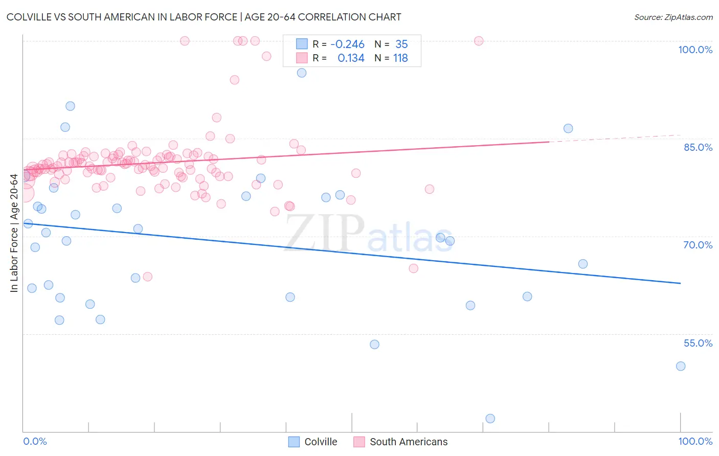 Colville vs South American In Labor Force | Age 20-64