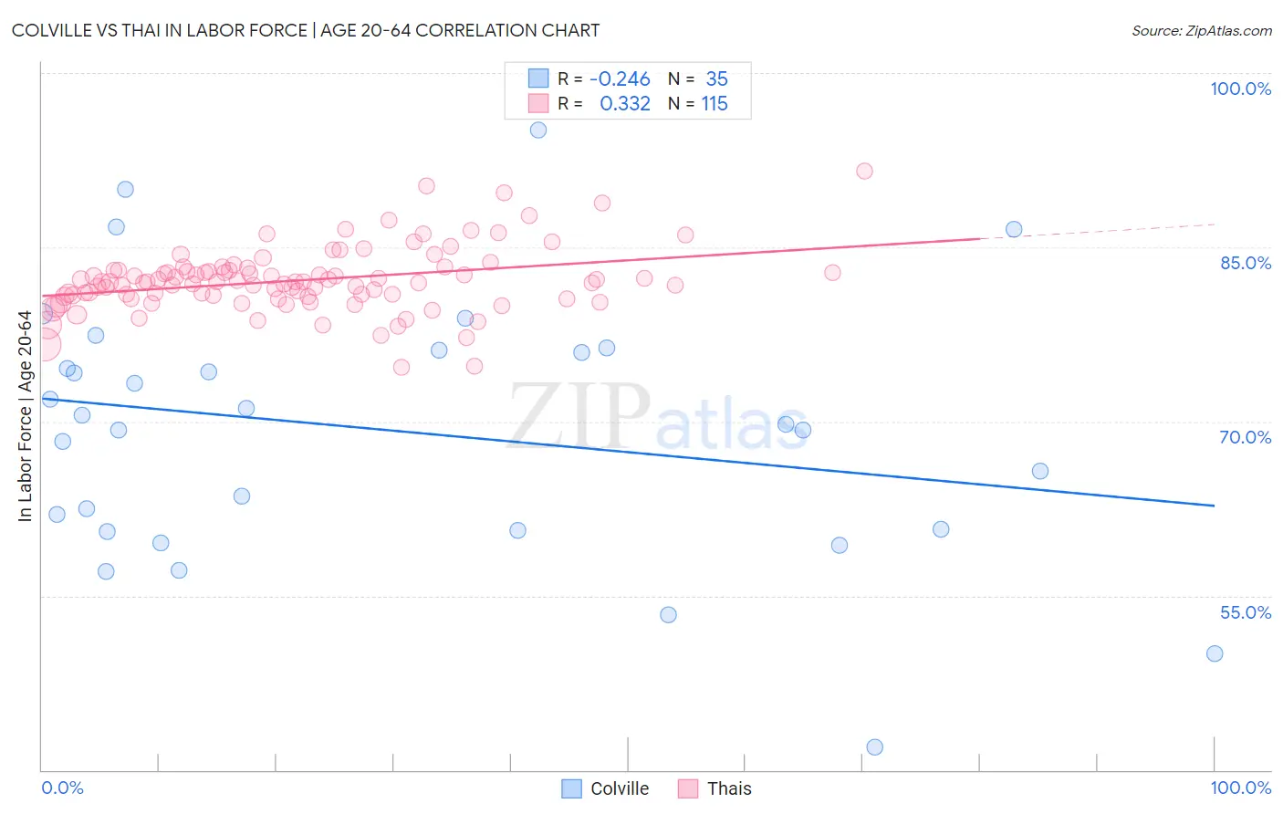 Colville vs Thai In Labor Force | Age 20-64