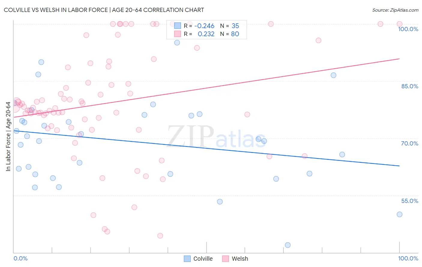 Colville vs Welsh In Labor Force | Age 20-64