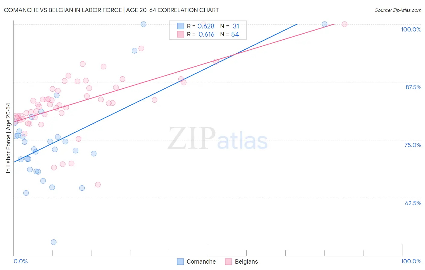 Comanche vs Belgian In Labor Force | Age 20-64