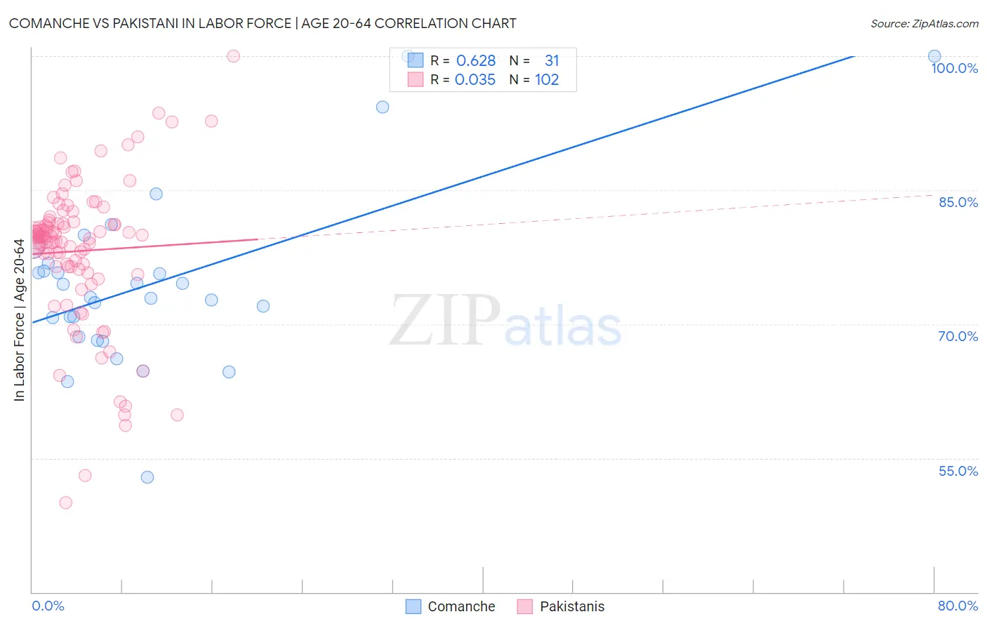 Comanche vs Pakistani In Labor Force | Age 20-64