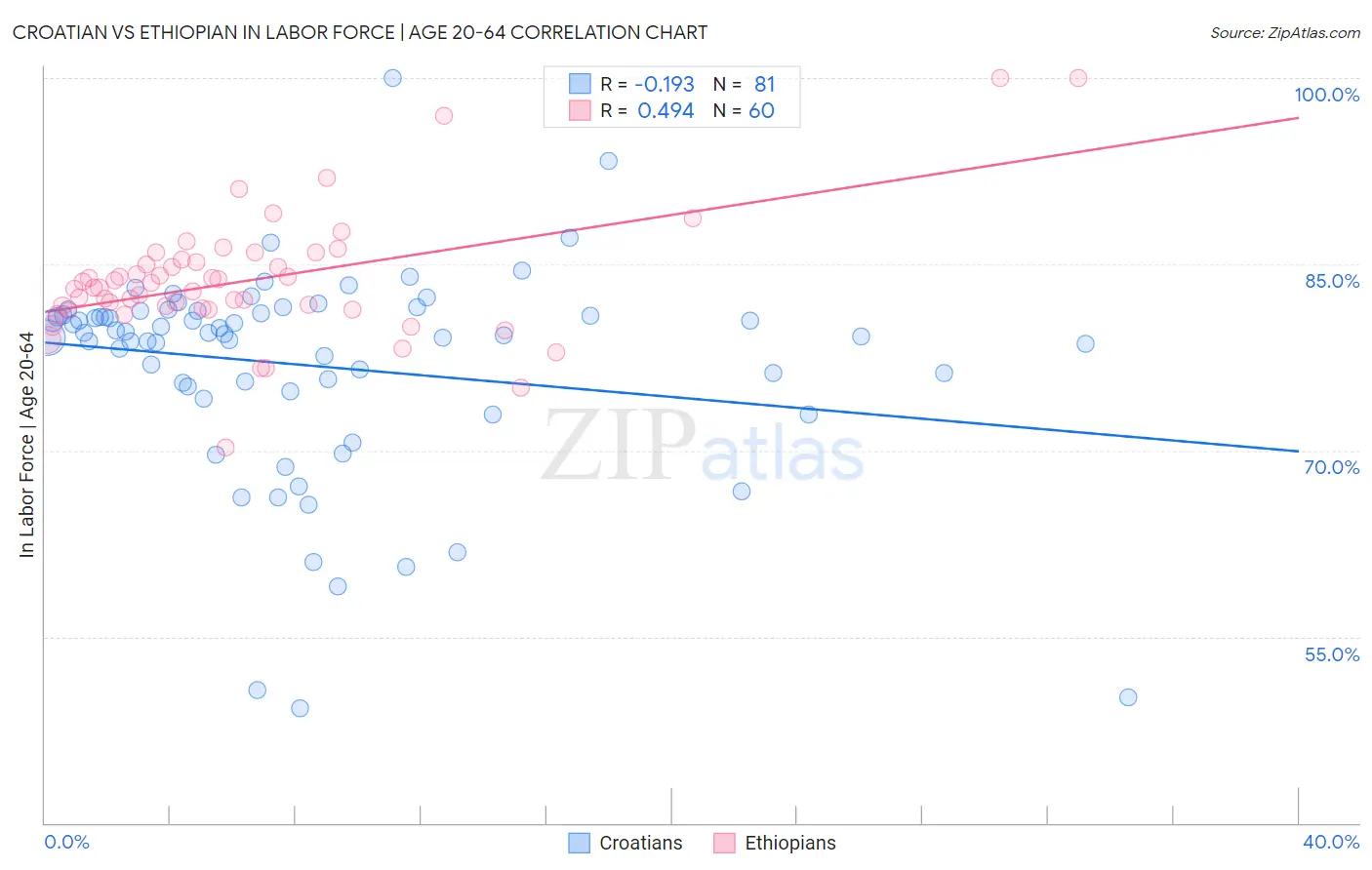 Croatian vs Ethiopian In Labor Force | Age 20-64