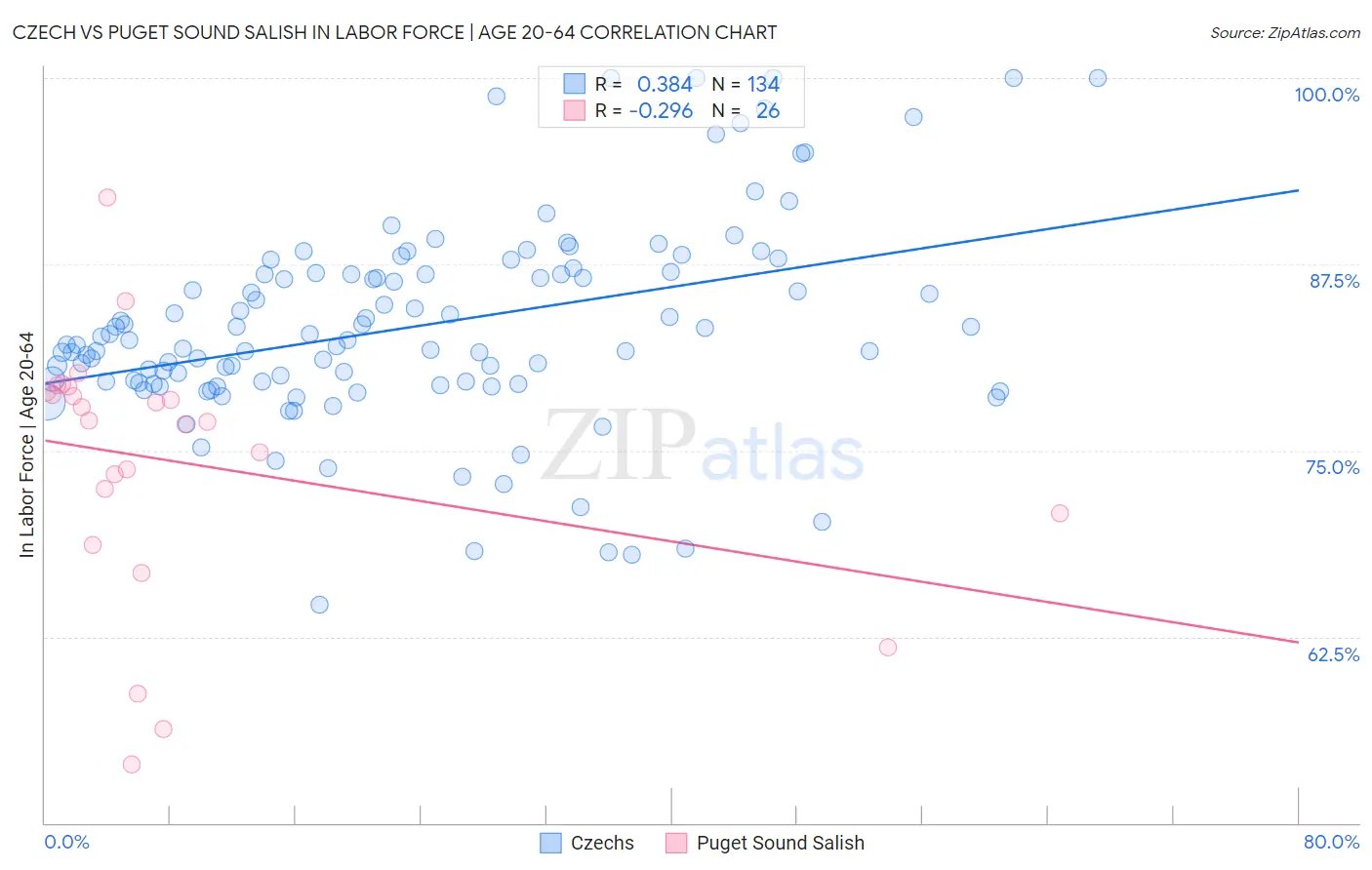 Czech vs Puget Sound Salish In Labor Force | Age 20-64
