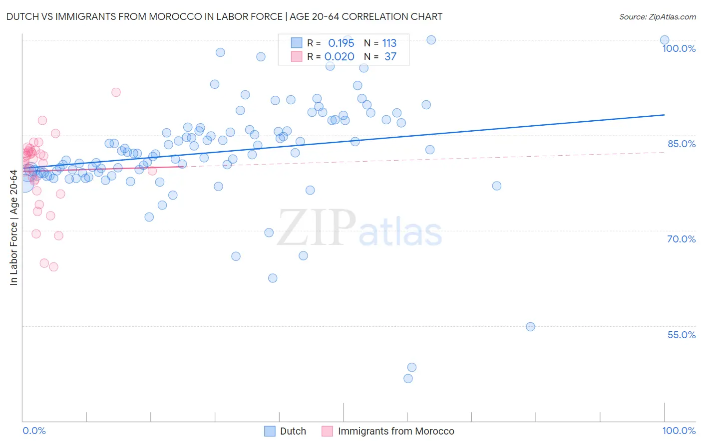 Dutch vs Immigrants from Morocco In Labor Force | Age 20-64