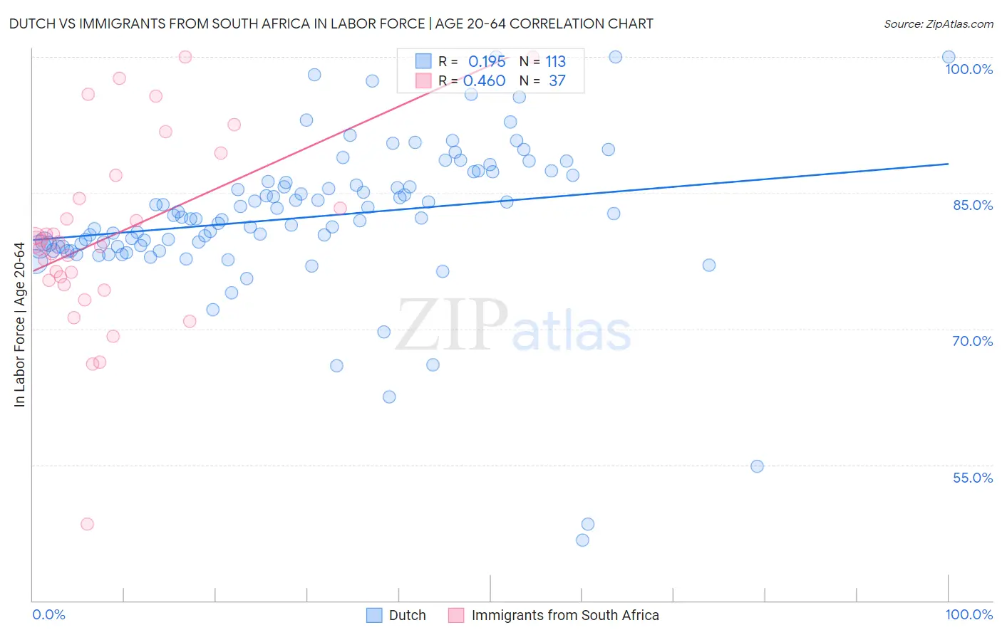 Dutch vs Immigrants from South Africa In Labor Force | Age 20-64