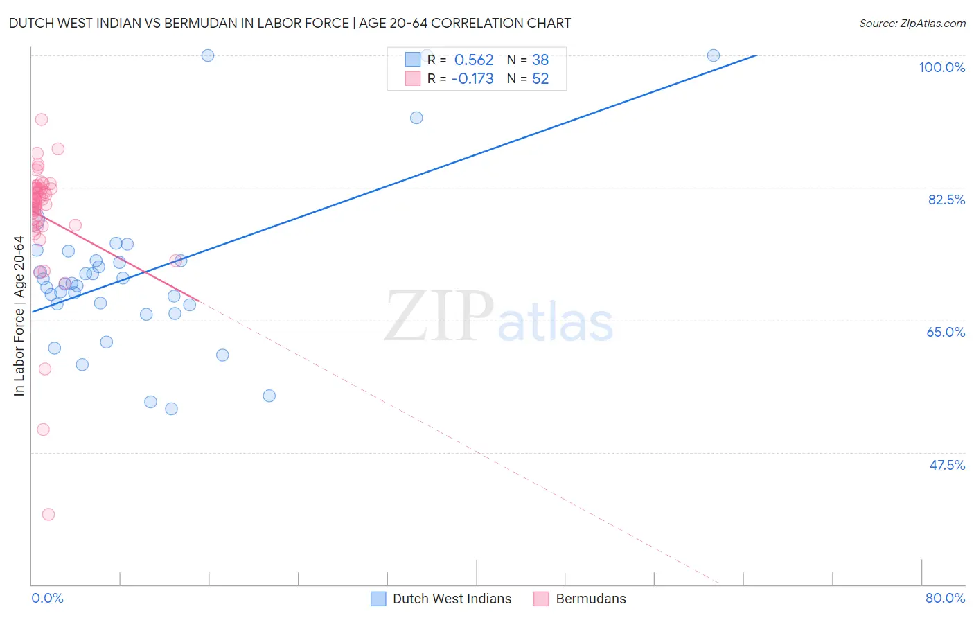 Dutch West Indian vs Bermudan In Labor Force | Age 20-64