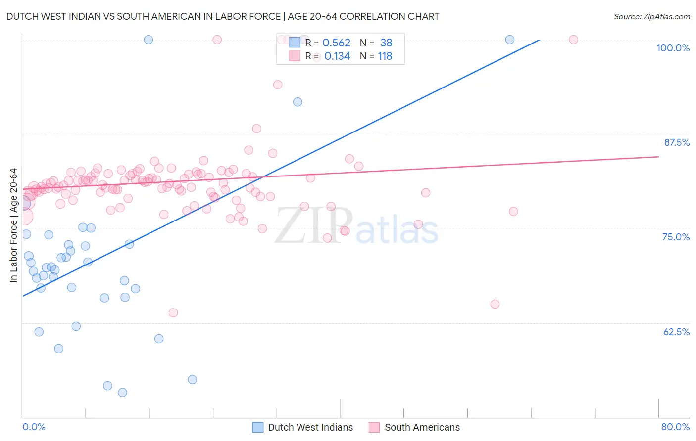 Dutch West Indian vs South American In Labor Force | Age 20-64