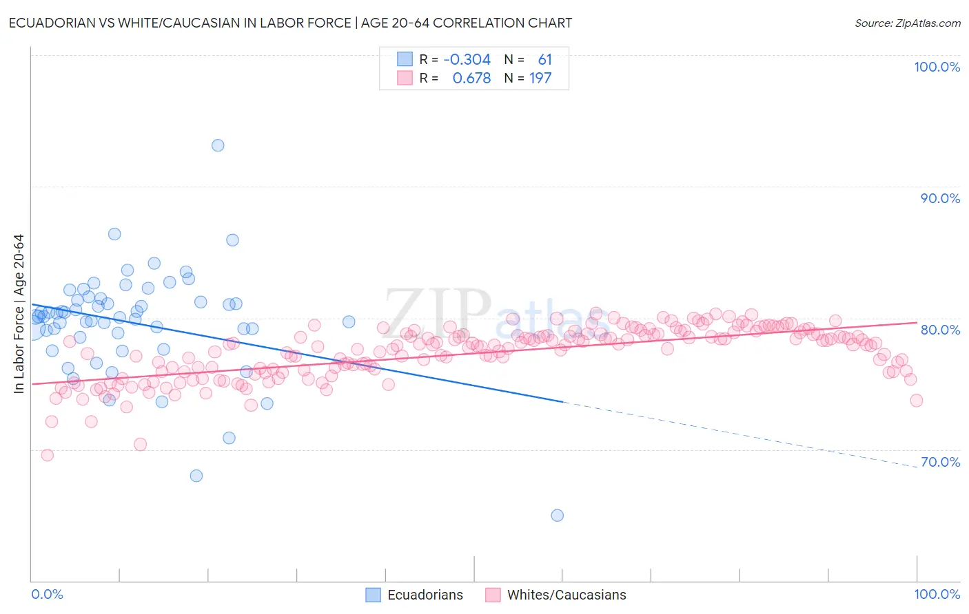 Ecuadorian vs White/Caucasian In Labor Force | Age 20-64