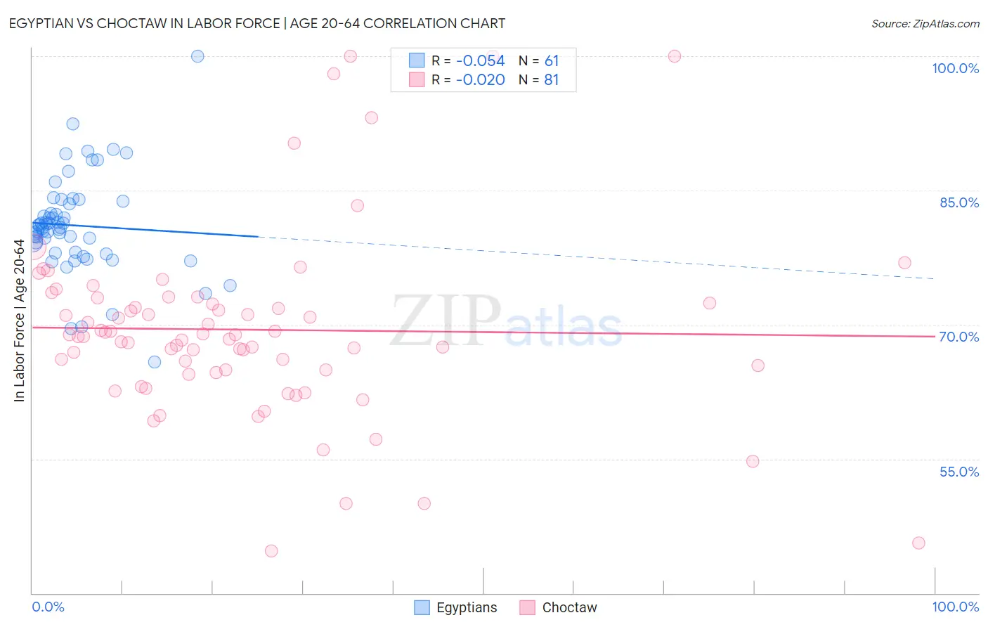 Egyptian vs Choctaw In Labor Force | Age 20-64