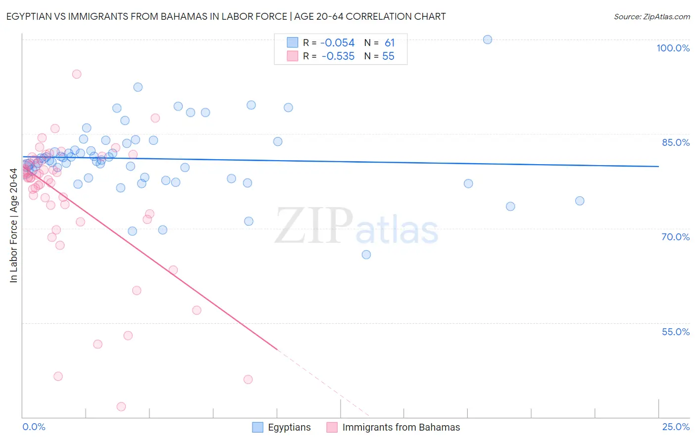 Egyptian vs Immigrants from Bahamas In Labor Force | Age 20-64