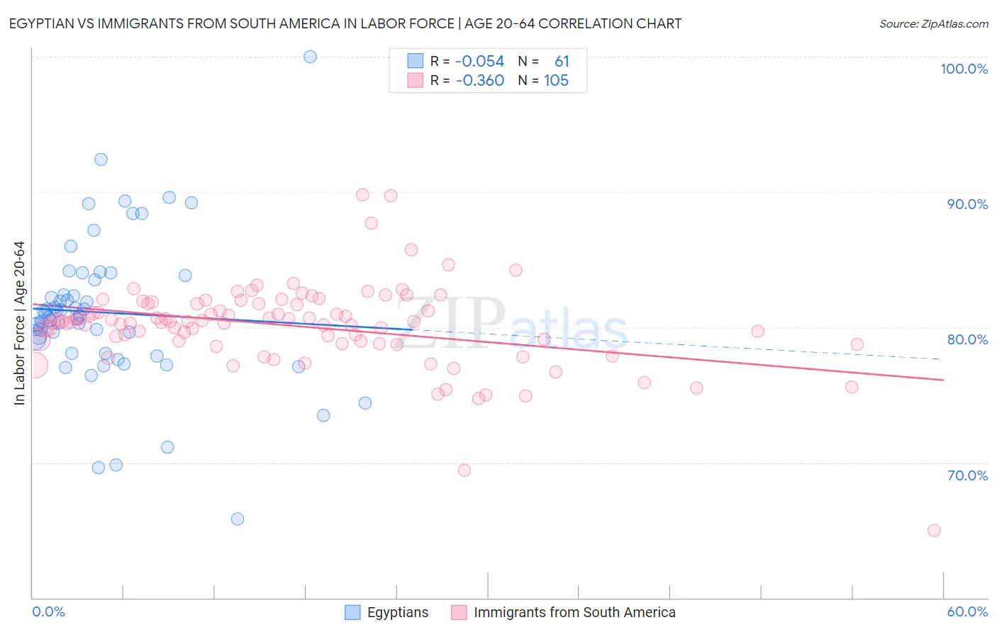 Egyptian vs Immigrants from South America In Labor Force | Age 20-64