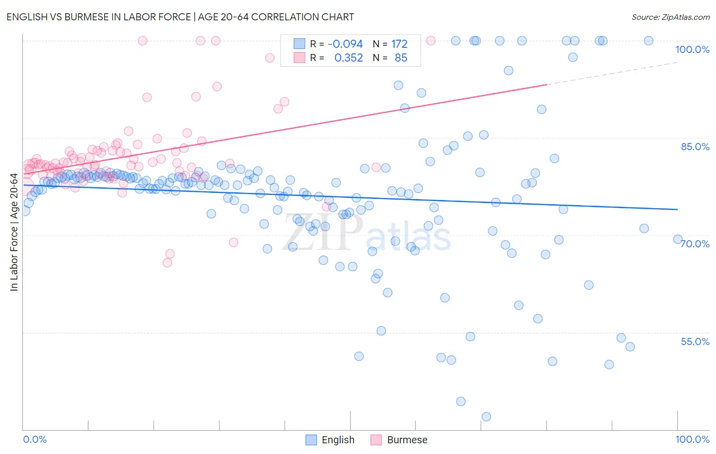 English vs Burmese In Labor Force | Age 20-64